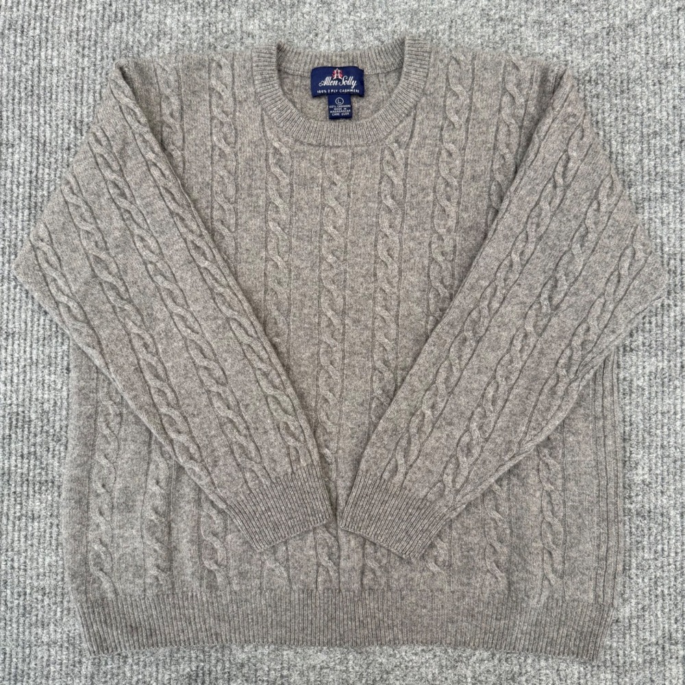 Allen Solly Gray 100% 2 Ply Cashmere Cable Knit Crewneck Sweater Mens Large - Picture 2 of 8